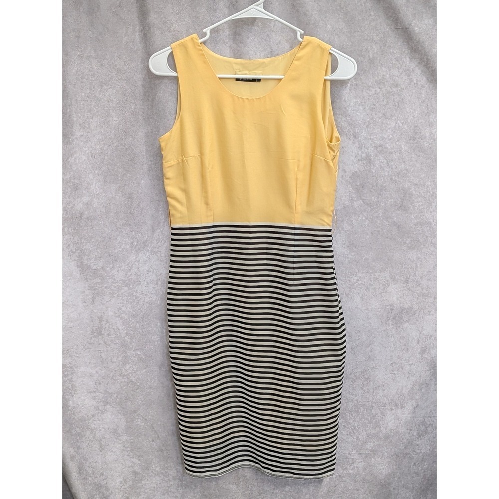 Van Heusen Women XS Yellow Black Striped Sleeveless Sheath Dress Colorblock-C342